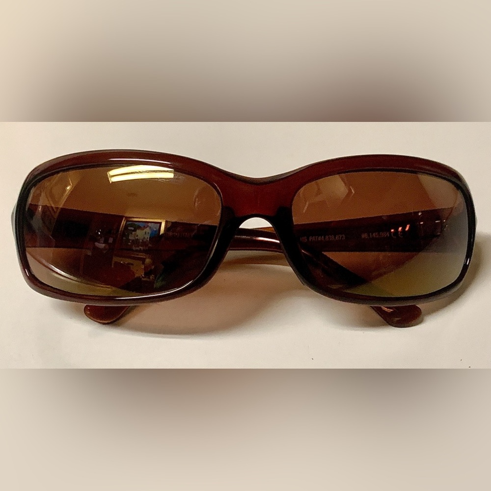 1990s Vintage Unisex Adult MAUI JIM Polished Sepia Brown Sunglasses w/ Zip Case